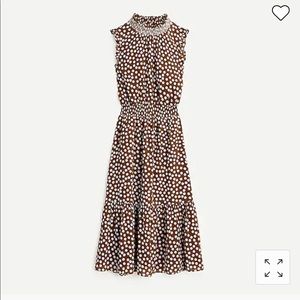 NWT J Crew Smocked Waist Polka Dot MIDI Dress SZ XS